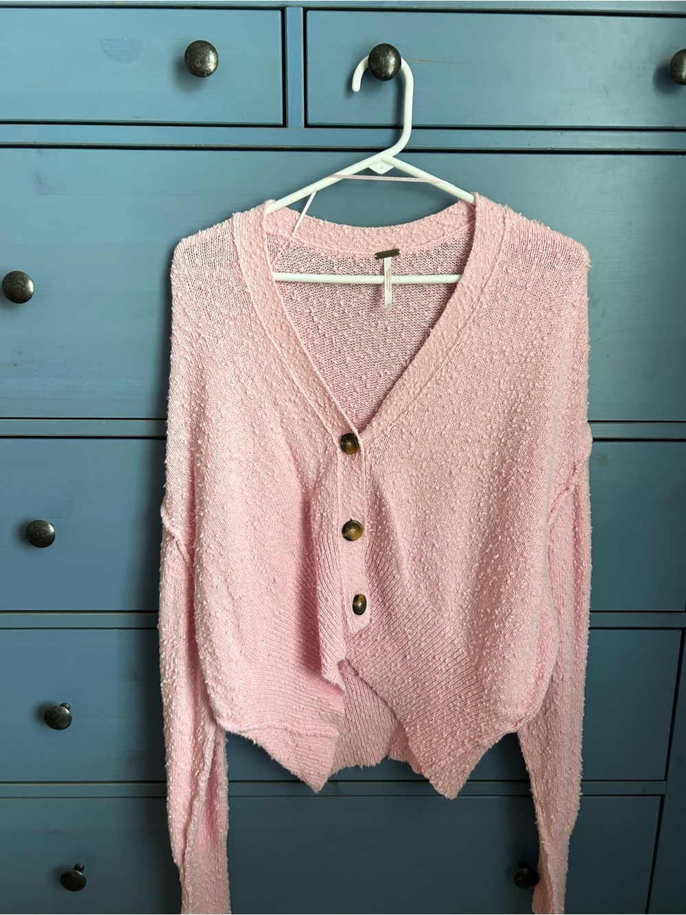 Free People Blush Pink Button-Up Textured Cardigan